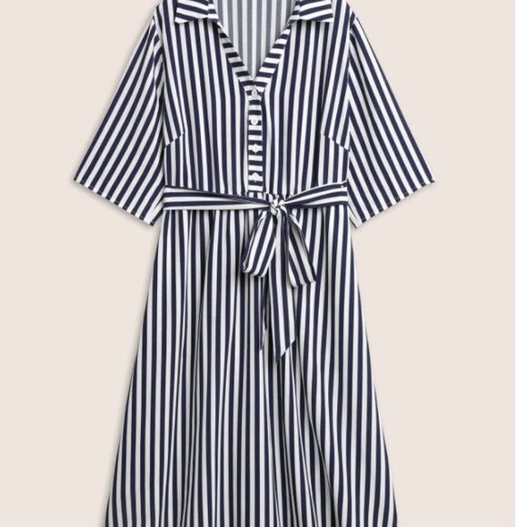 BloomChic Plus size 4XL Striped Belted Shirt Collar Button Up Dress us26 - Picture 5 of 5